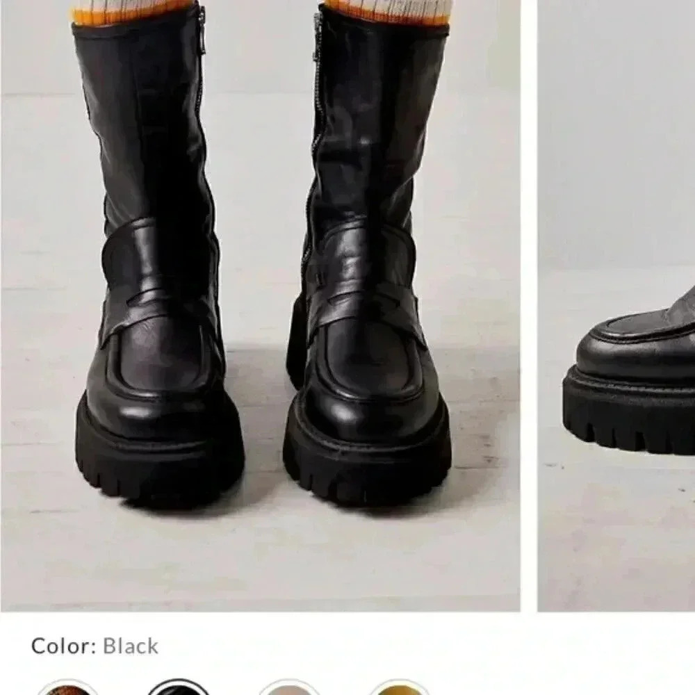 Free People Black Chunky Leather Loafers Boots